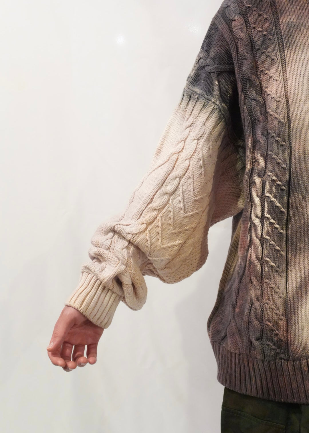 CRUCIFIED CABLE KNIT -PURPLE DYED EGGSHELL-