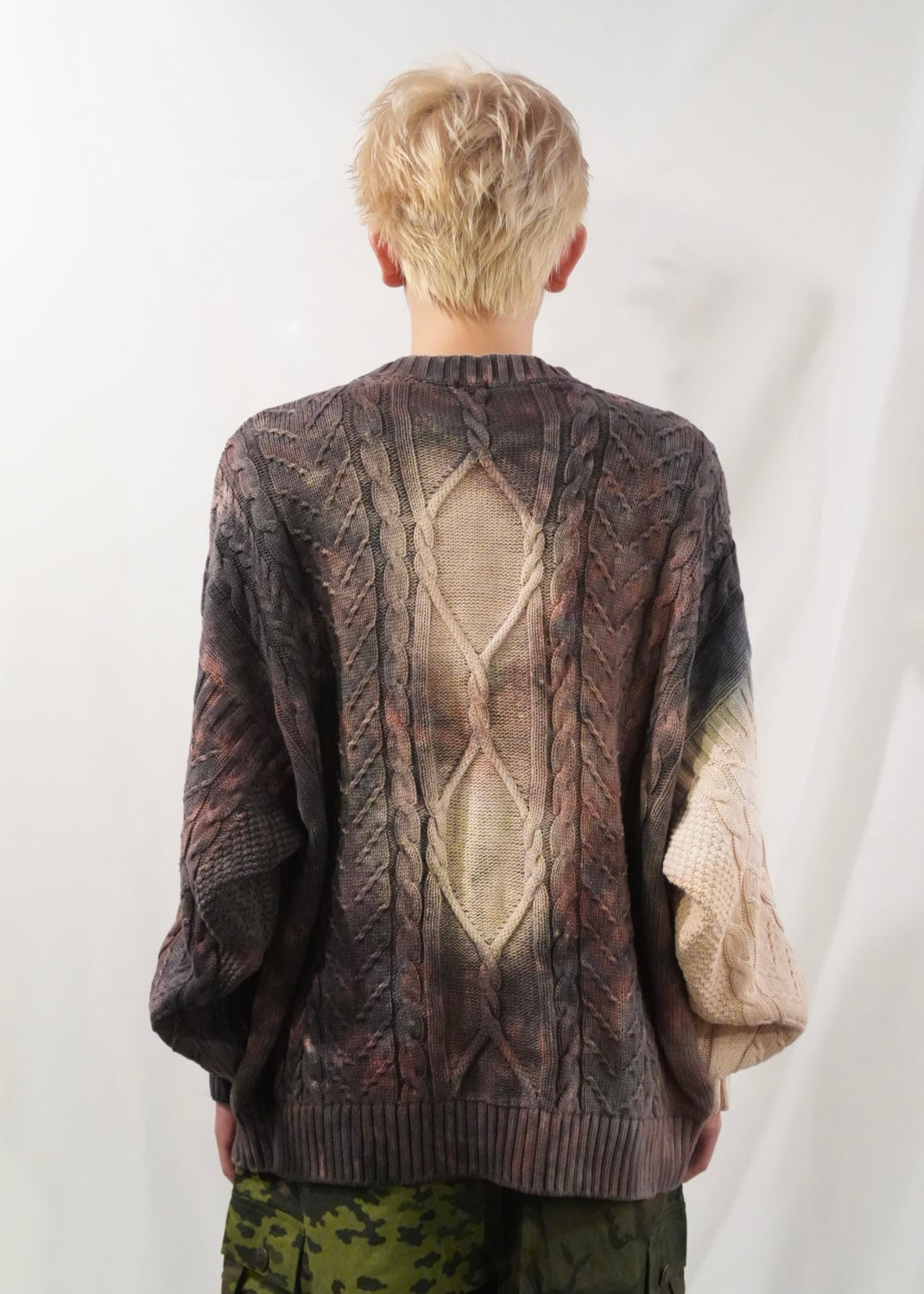 CRUCIFIED CABLE KNIT -PURPLE DYED EGGSHELL-