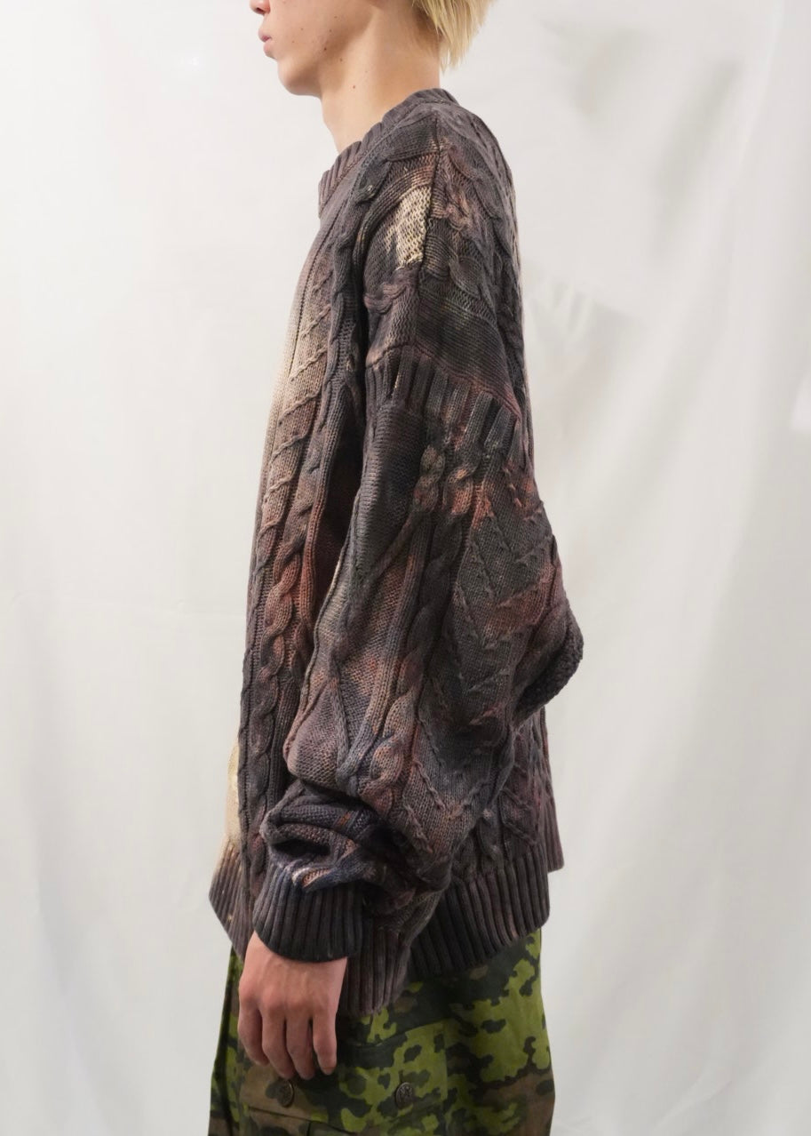 CRUCIFIED CABLE KNIT -PURPLE DYED EGGSHELL-
