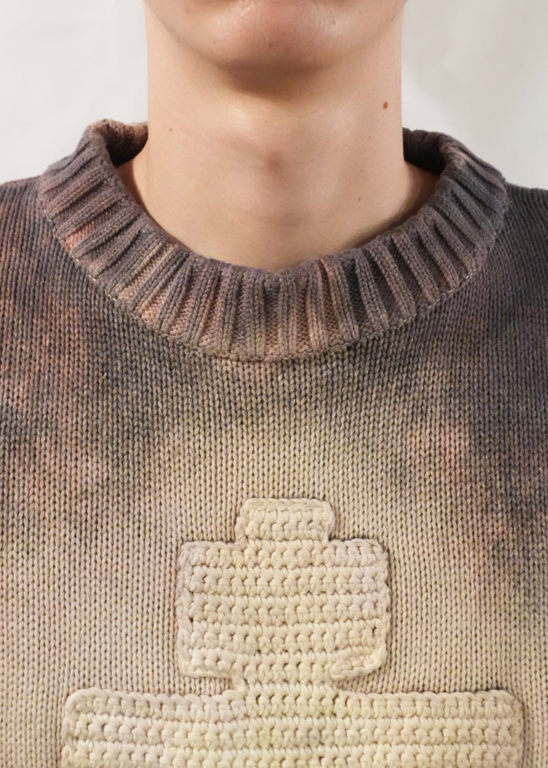 CRUCIFIED CABLE KNIT -PURPLE DYED EGGSHELL-