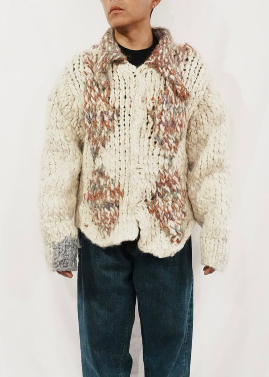 Harlequin Hand Knit Big Collar Cardigan