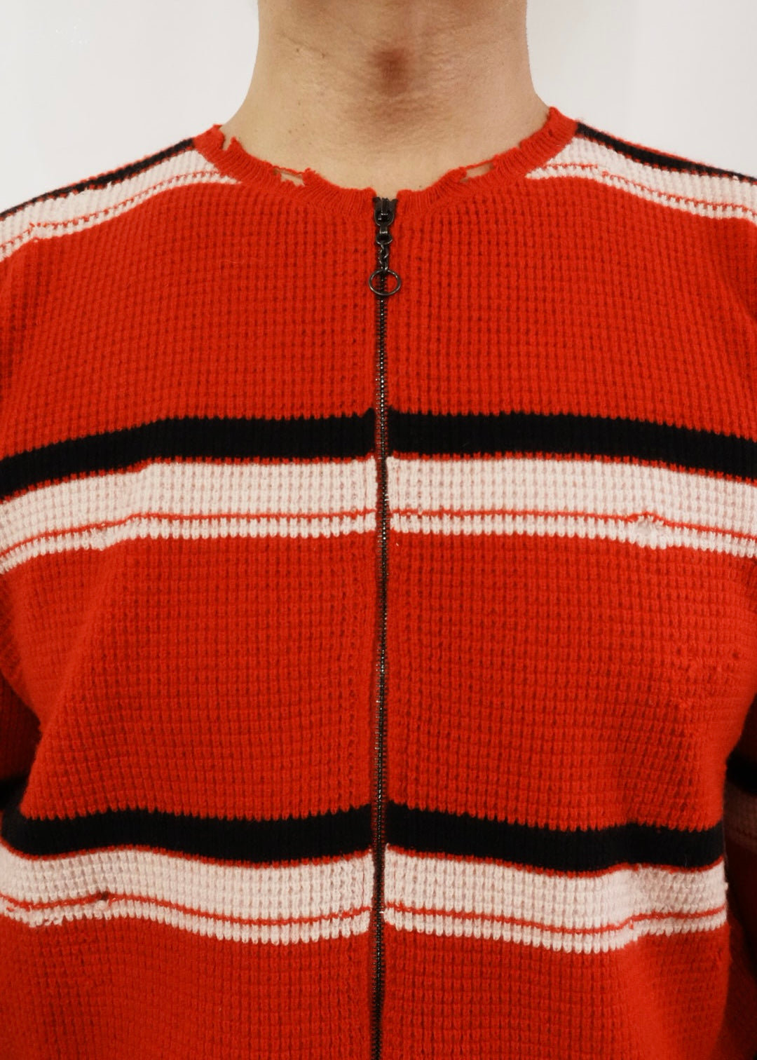 FRIENDS ZIP UP WAFFLE KNIT SWEATER